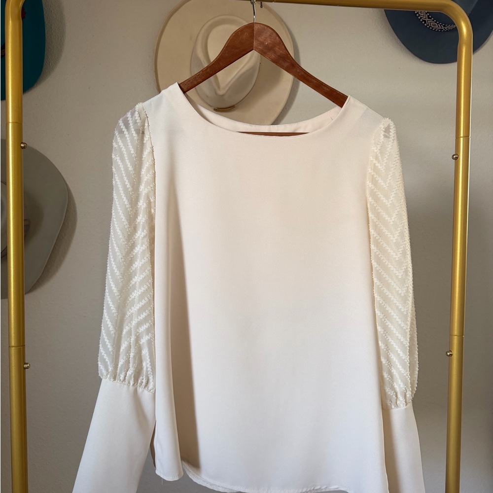 SHEIN Ivory Long Sleeve Blouse with Textured Chevron Sleeves